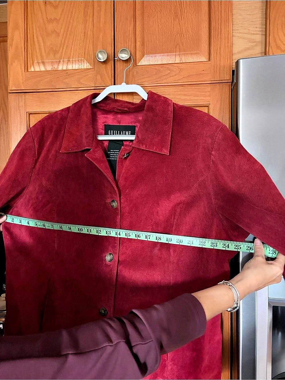 Guillaume Genuine Suede Leather Jacket Raspberry Red Button Front. - Picture 2 of 6